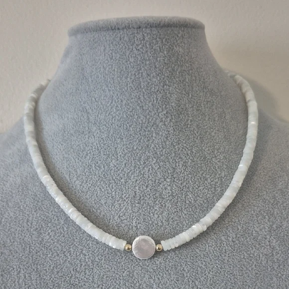 Natural Mother.of Pearl White Slices Of Pearl Rings & Pearl Coin Choker,Braclet - Picture 1 of 7